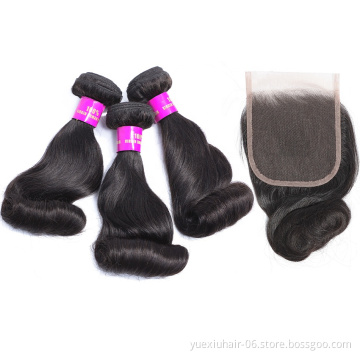 Funmi Hair Egg Curl Hair Bundles With Closure 3 Brazilian Hair Bundles With 4*4 Lace Closure